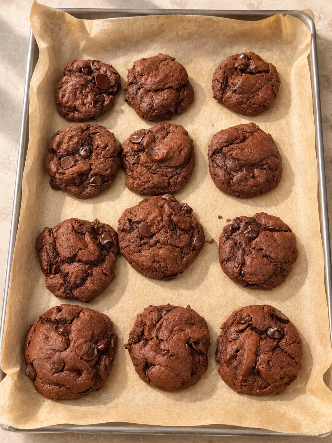 Tray of sourdough chocolate chip cookies